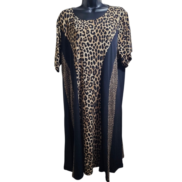 NWT Michael Kors Leopard Print Black Panels Dress 2X Women - Picture 1 of 9